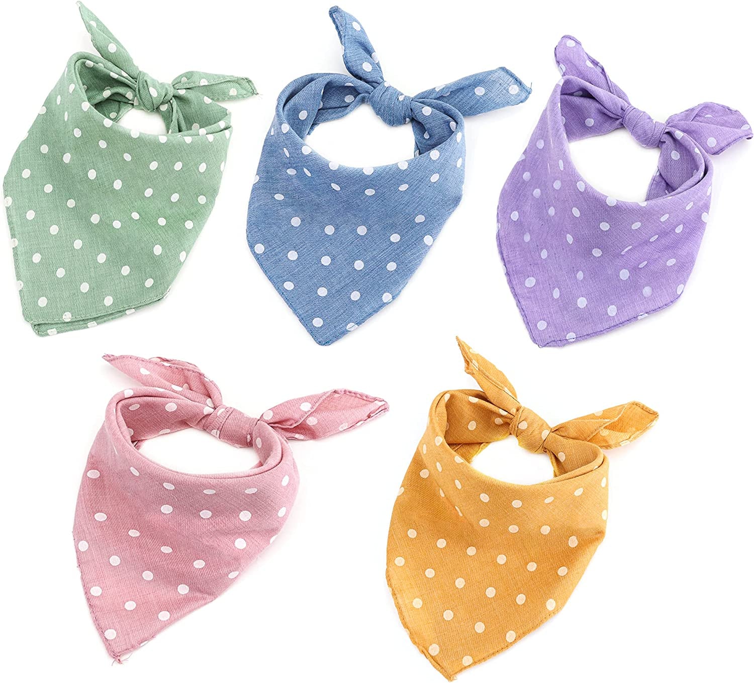 5 Pieces Dog Bandanas, Washable Cotton Dog Scarfs Dog Bibs Pet Kerchiefs, Double Reversible Printing, Suitable for Small Medium Large Dogs Cats Pets (Pink+Blue+Yellow+Purple+Green)