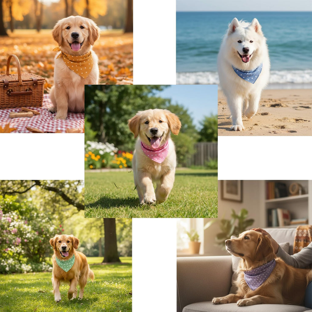 5 Pieces Dog Bandanas, Washable Cotton Dog Scarfs Dog Bibs Pet Kerchiefs, Double Reversible Printing, Suitable for Small Medium Large Dogs Cats Pets (Pink+Blue+Yellow+Purple+Green)