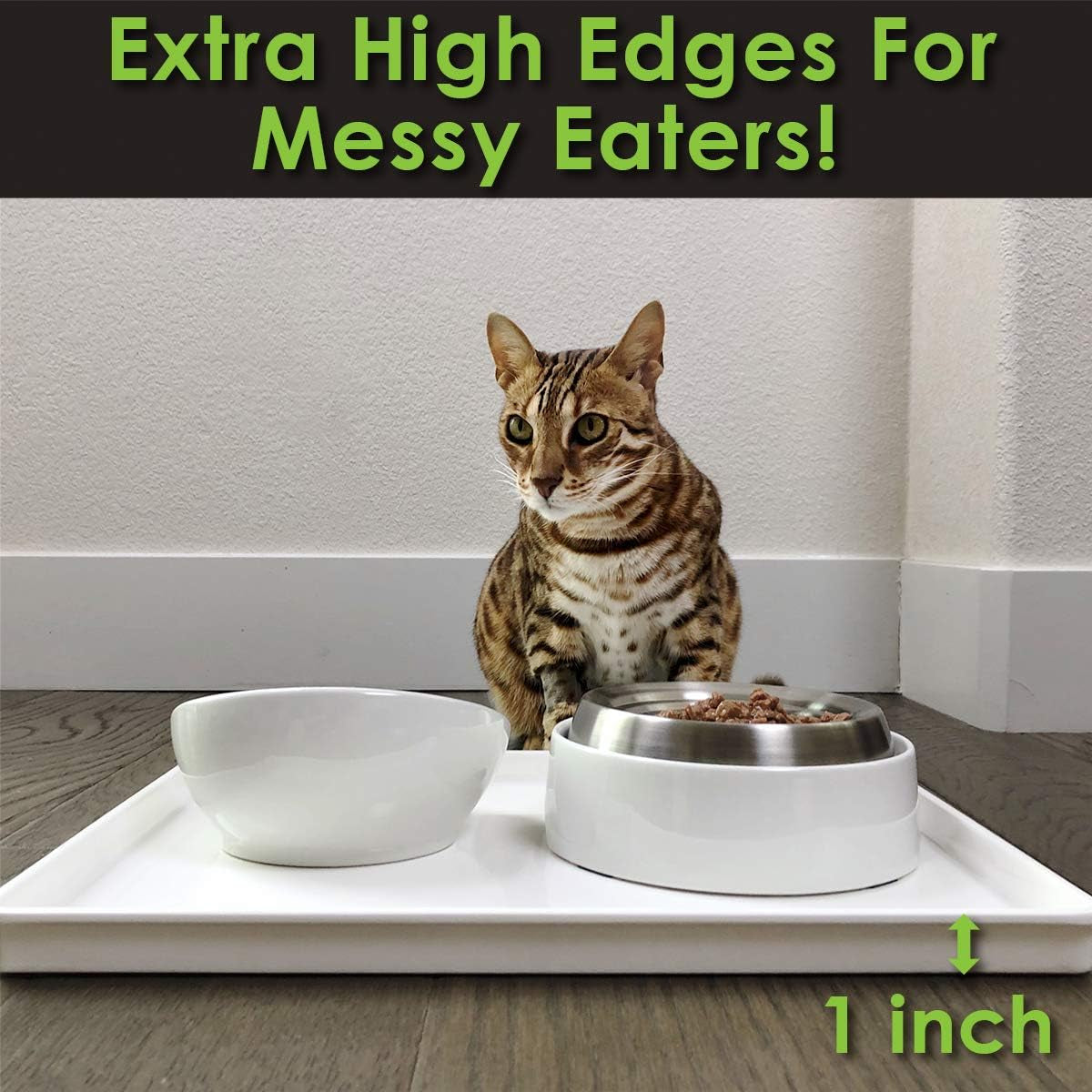 Cat Food Mat, Small & Large Pet Food Mat, Waterproof Cat Mat for Food and Water, Silicone Pet Mat for Food, Non-Slip Pet Mats, Easy to Clean Cat Food Tray, Pet Bowl Mat (Hard Tray, Gray)