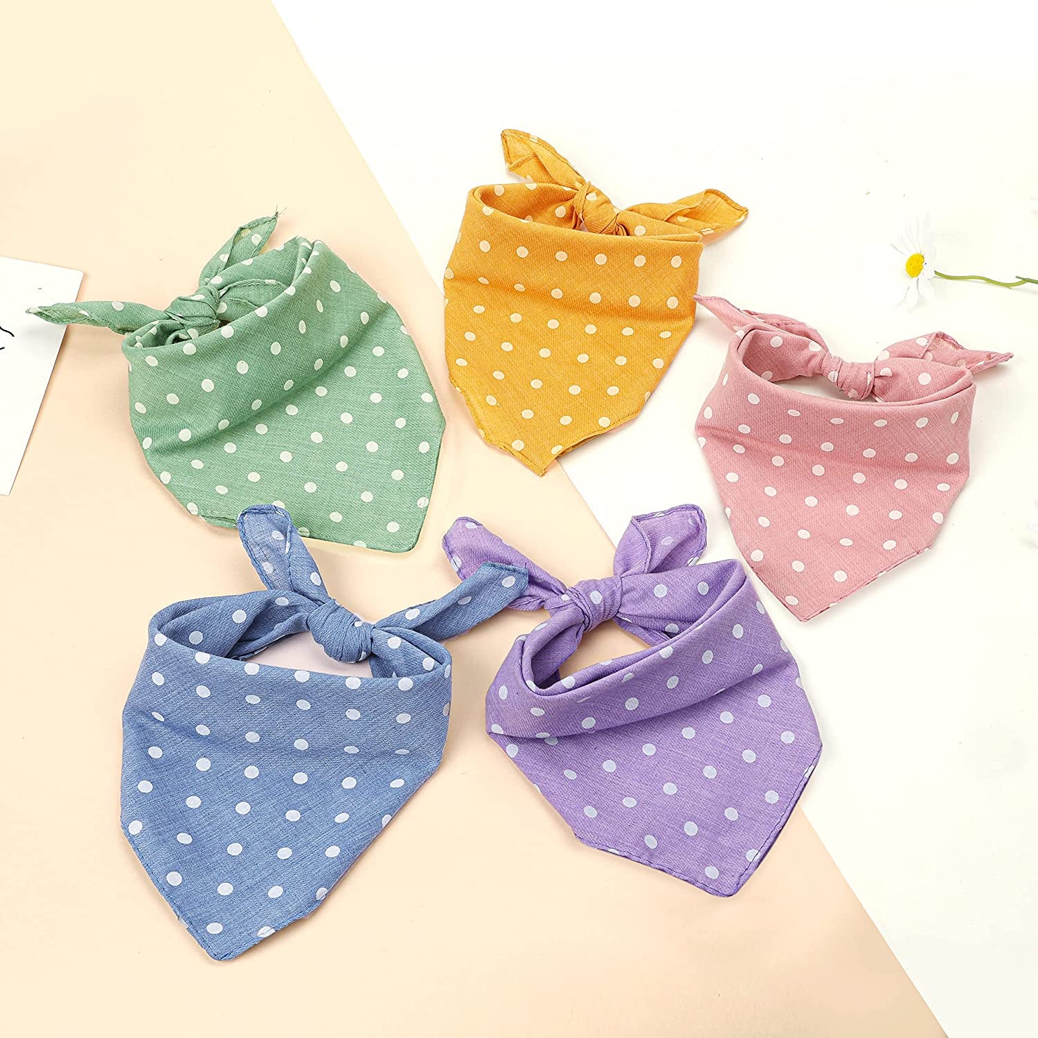 5 Pieces Dog Bandanas, Washable Cotton Dog Scarfs Dog Bibs Pet Kerchiefs, Double Reversible Printing, Suitable for Small Medium Large Dogs Cats Pets (Pink+Blue+Yellow+Purple+Green)
